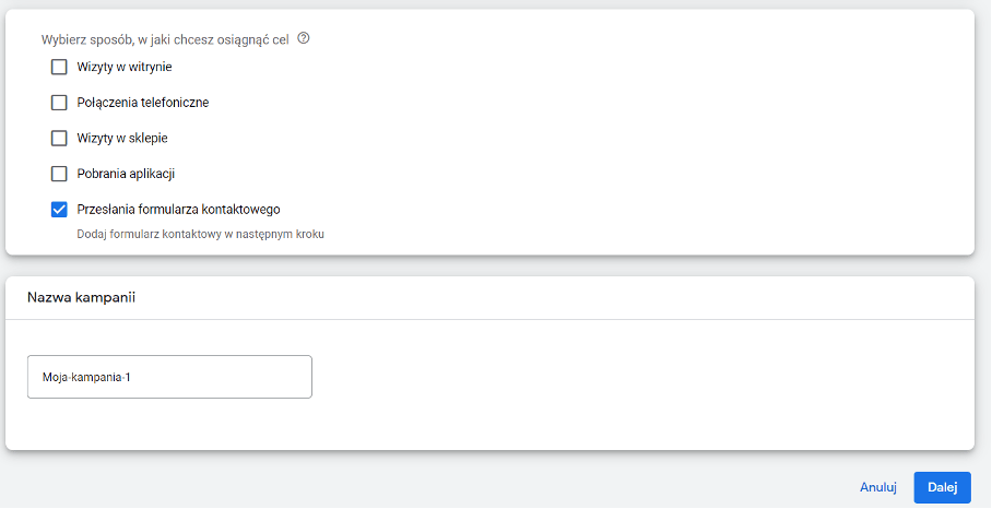 Kontaktformulare in Google Ads - Konfiguration der Kontaktformulare