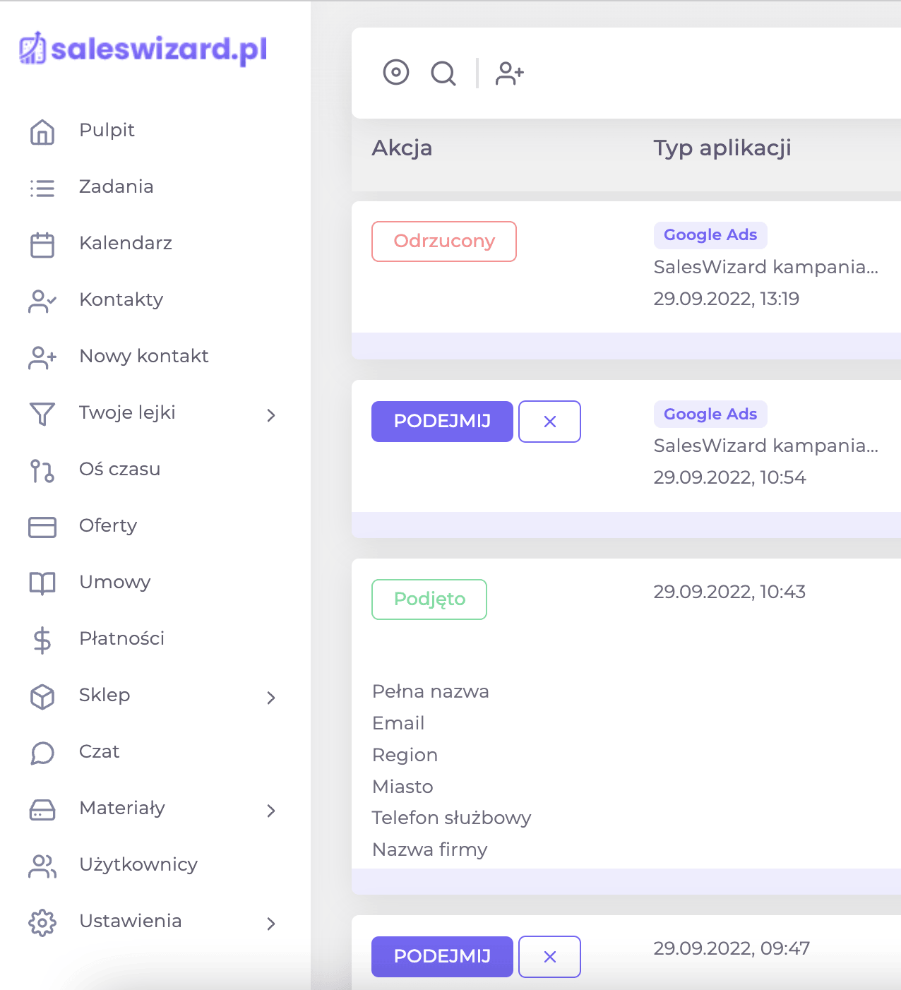 Bearbeitung von Anfragen in SalesWizard CRM