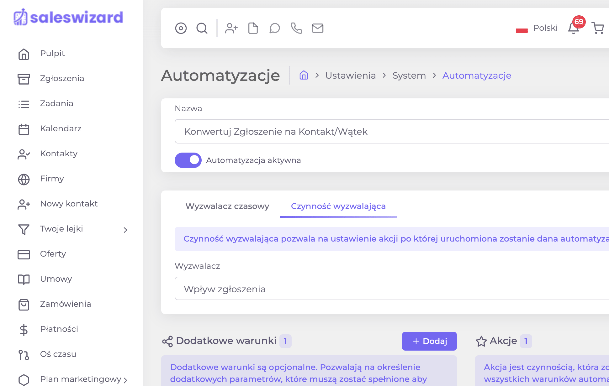 Konfiguration der Automatisierungen in SalesWizard CRM
