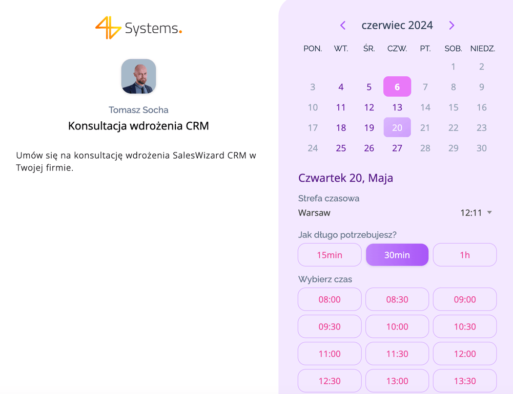 Kalender für Online-Terminvereinbarungen im CRM