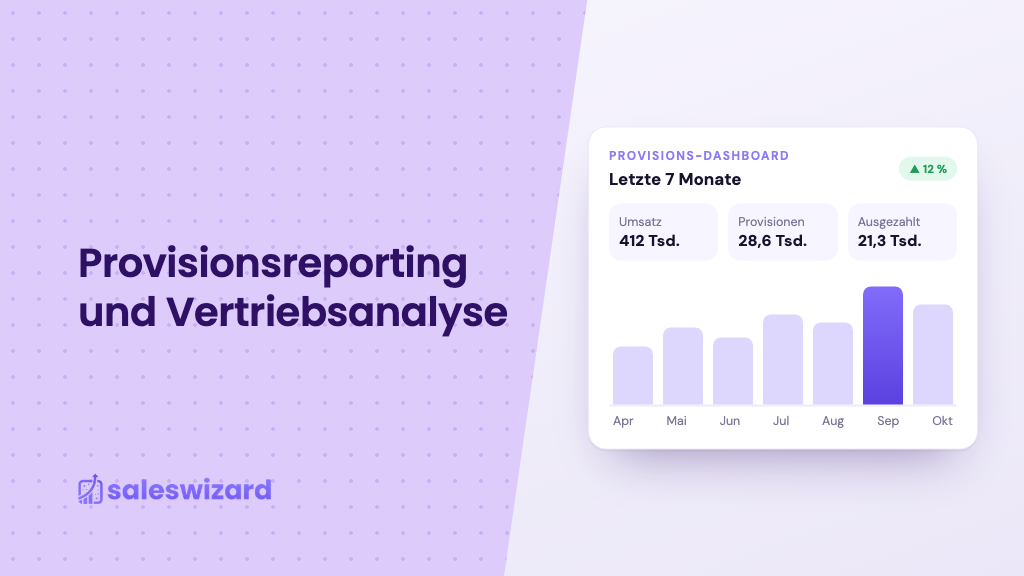Provisions-Dashboard: Umsatz, berechnete und ausgezahlte Provisionen im Monatsdiagramm